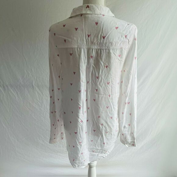 BeachLunchLounge Alanna Button Down Heart Print Long Sleeves White Viscose M - Picture 7 of 10